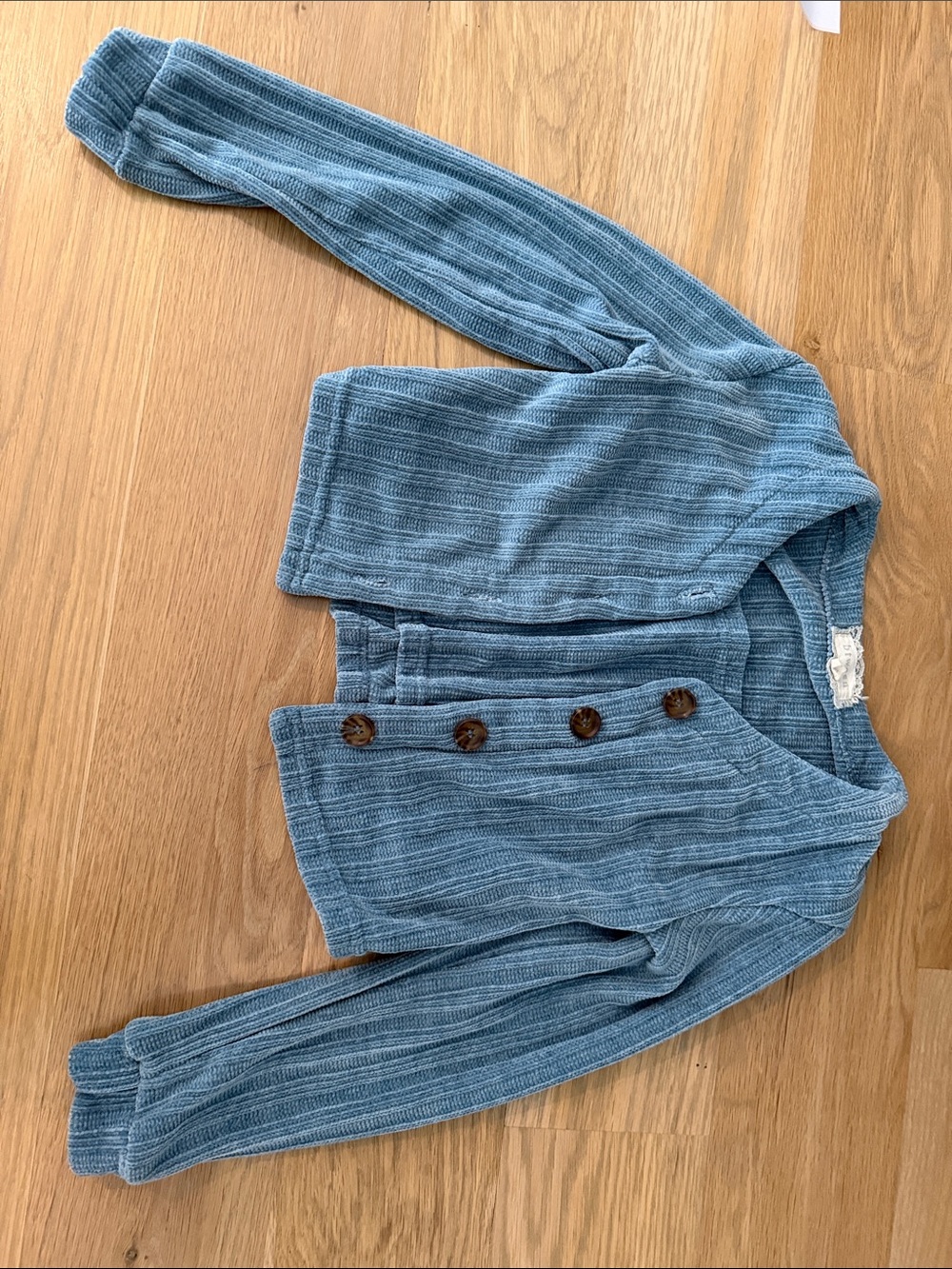 btween Dusty Blue Ribbed Button-Front Cardigan with built-in tank top